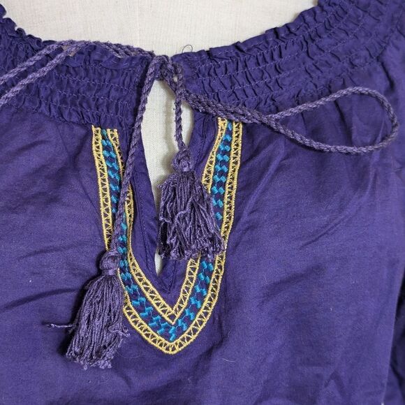 Miley Cyrus Purple Cotton Embroidered Boho Top - Picture 2 of 8